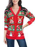 Fashionable knitted V-neck Christmas pattern single breasted long sleeved cardigan for autumn and winter women's casual sweater