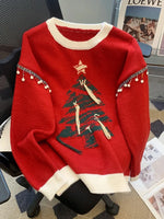 Christma Tree Knit Sweater Pullover Women Fashion Loose Casual Ladies Tops 2023 Winter Long Sleeve O-neck Knitwear Jumpers
