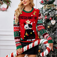 Winter 2025 Women's Christmas Knit Jumpers Long Sleeve O Neck Warm Thick Sweater Cartoon Print Soft Cute Pullover Xmas Look Top
