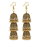 Indian Ethnic Style Earrings Jewelry For Women Retro Antique Alloy Carved Beads Bells Tassels Hanging Long Earrings