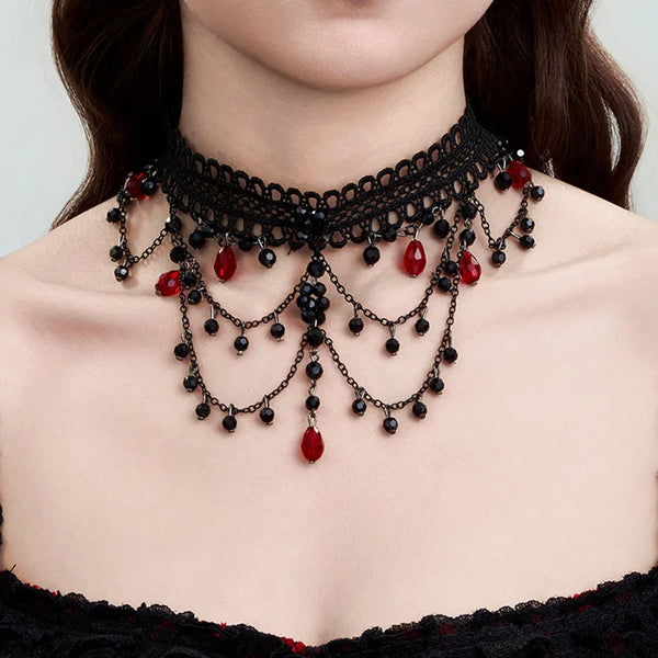 Ladies Gorgeous Black Color Lace Beads Choker Necklace Beach Travel Holiday Fashion Classic Personalized Jewelry Evening D