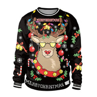 Men Women Llama Ugly Christmas Sweatshirt 3D Funny Print New Year Eve Xmas Sweater Couples Pullover Holiday Party Jumper Tops