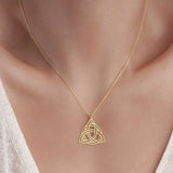 Viking Celtics Knot Geometric Pendant Necklace for Women Men Stainless Steel Gold Color Witch Triquetra Amulet Chain Jewelry