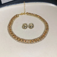 Fashionable Square Earrings Necklace Set Luxury Lightweight Clavicle Chain Personalized High-end Neckwear Women Shapepattern