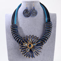 Flower African Women Necklace Earrings Jewelry Sets For Wedding Party Dress