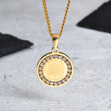Men's Bible Verse Prayer Zircon Necklace,Stainless Steel Praying Hands Coin Medal Pendant Necklaces,Luxury Faith Jewelry Gift
