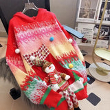 New Year Sweater Christmas Rainbow Long Sweater Autumn and Winter New Lazy Three-dimensional Hooded Cartoon Loose Thick Sweater