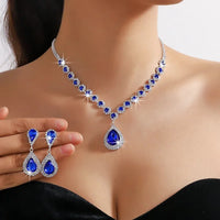 FYUAN Luxury Red Green Blue Black Pink Crystal Necklace Earrings For Women Water Drop Pendant Wedding Bride Jewelry Sets