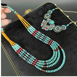 Fashion Boehmia Ethnic Multilayer Beads Chains Necklaces Green Color Vintage Handmade Beads Choker Collar Necklaces