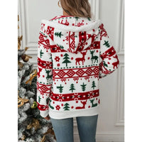 Lined Hooded Jacket  Christmas Print Plush Festive Reindeer Snowflake Stretchy Polyester Blend Winter Coat Holiday Parties