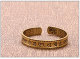 Vintage Buddhist Heart Sutra Cuff Bracelets Men's Six Character True Word Adjustable Bangles Religious Wish Talisman Jewelry