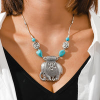 Ethnic Antique Silver Color Moon Choker Necklaces for Women Boho Turquoise Necklace Girls Party Jewelry Gifts