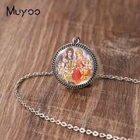 2023 New Arrival Fashion Painting India Shiva Ganesha Hindu God Glass Dome Antique Pendant Handmade Jewelry Vintage Necklaces