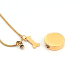 Personalized Round Paw Print Urn Necklace for Ashes Custom  Stainless Steel Cremation Jewelry with Dog Bone Memorial Pendant