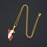 Fashion Peru Map Flag Pendant Necklace Stainless Steel Peruvian Men Women Gold/Steel Color Ethnic Map Jewelry Gift