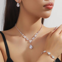 4PC women's fashionable rhinestone water droplet necklace earrings bracelet jewelry set wedding banquet party holiday gift