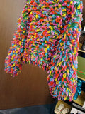 Fringe Crochet Jumper Rainbow Color Handmade Sweater Crew Neck Thick Needles Knit Pullover Knitwear Autumn/Winter Women Clothing