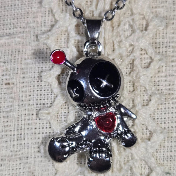 Gothic Creative Funny Voodoo Doll Red Heart Pendant Earrings Necklcae Punk Cartoon Holiday Decoration Accessories Halloween Gift