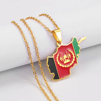 Anniyo Afghanistan Map Flag Pendant Necklaces Afghan Stainless Steel Jewelry for Women Men Girls #298321