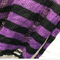 2024 Purple Striped Gothic Sweaters Women Ripped Holes Loose Knitted Pullover Frayed Fairy Grunge Jumpers Emo Streetwear Lolita