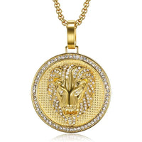 Stainless Steel Titanium Lions Head Luxury Zircon Round Pendant Hip Hop Collar Chains Necklace for Men Women Gift Jewel