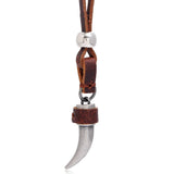 Kirykle Horn Pendant Necklace Men Brown Genuine Leather Necklace Jewellery Manmade Ethnic Charm Accessories DropShipping