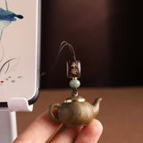 Statue Mini Little Teapot Keychain Waterproof Openable Carved Teapot Pendant Beads Ornament Green Sandalwood Phone Chain Friends