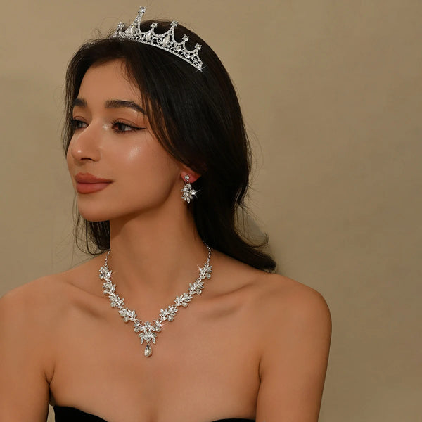 Ladies' fashionable, simple, light luxury style, crown necklace, earrings, jewelry set, wedding party, holiday gift