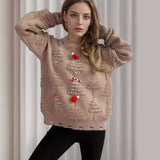 Christmas Sweater Women 2024 Korean Style O Neck Casual Loose Jumper Women Chic O Neck Peark Bow New Year Sweater Knitwear