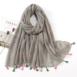Ethnic Printed Cotton Hijab Viscose Tassels Scarf For Muslim Woman Hijabs Shawls Lady Soft Long Wraps Islim Headband Turban