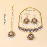 Luxury Gold Color Round Crystal Jewelry Set Vintage Earring Necklace Forehead Headdress Dubai Bridal Wedding Jewelry Accessories
