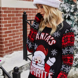 2025 Winter Women Christmas Knitted Sweater Santa's Favorite Print Pullover Full Sleeve O Neck Loose Soft Jumpers Xmas Look Wear