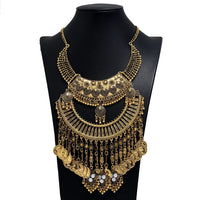 Boho Gypsy Vintage Metal Coin Tassel Large Bib Necklace Collar Women Indian Ethnic Statement Necklace Jewelry
