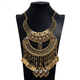 Boho Gypsy Vintage Metal Coin Tassel Large Bib Necklace Collar Women Indian Ethnic Statement Necklace Jewelry