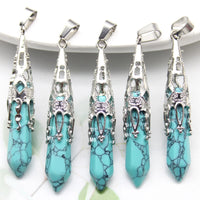 16pcs Crystal Pendulum for Divination Dowsing Natural Gem Stone Amethyst Hexagon Pendant For DIY Jewelry Making Necklace Pendant