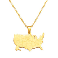 Anniyo American Map With State Name Pendant and Necklaces for Women Girls United States Map Jewelry USA #317301