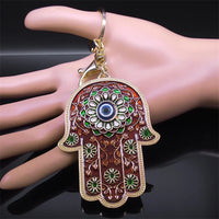 Islam Hand of Fatima Turky Blue Eyes Keychain Lucky Eye Hamsa Hands Flower Keyring Pendant Men Women Jewelry chaveiro para carro