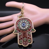 Islam Hand of Fatima Turky Blue Eyes Keychain Lucky Eye Hamsa Hands Flower Keyring Pendant Men Women Jewelry chaveiro para carro