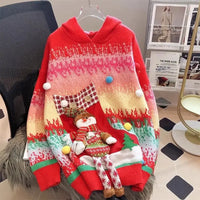New Year Sweater Christmas Rainbow Long Sweater Autumn and Winter New Lazy Three-dimensional Hooded Cartoon Loose Thick Sweater