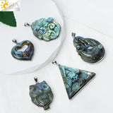 CSJA Natural Stone Labradorite Heart Pendant for Making Necklace Animal Owl Fox Carving Pendants Jewelry Gift Men H480