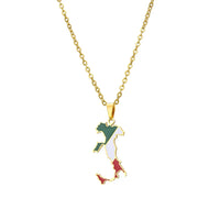 Italian map pendant stainless steel necklace famous ethnic style female niche design sense of light luxury geometric drip oil je