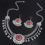 New Rhinestone Jewelry Sets Metal Beads Tassel Multilayer Necklace Earrings Set For Women Bijoux Statement Collar Necklace Set