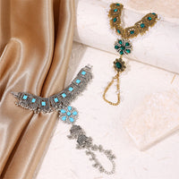 Middle Easten Popular Flower Bracelets Alloy With Turquoise Ring One-piece Bracelets Bohemian Style Handmade Jewelry