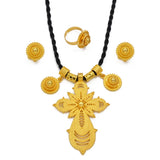 Anniyo 2025 NEW Ethiopian Jewelry Sets Cross Pendant Necklaces Earrings Rings African Eritrean Habesha Weeding Gifts #300116