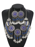 KMVEXO Gypsy Bohemia Chic Vintage Metal Coin Crystal Tassel Jewelry Sets Women Hippie Turkish Ethnic Tribal Necklace Earring Set