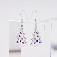 Huitan Christmas Tree Shaped Dangle Earrings with Colorful Cubic Zirconia Fancy Silver Color Ear Accessories for Women Jewelry
