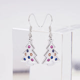 Huitan Christmas Tree Shaped Dangle Earrings with Colorful Cubic Zirconia Fancy Silver Color Ear Accessories for Women Jewelry
