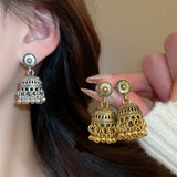 Mediaeval Retro Bell Hollowed Tassel Earrings Round Carved Drop Earring Temperament Dedicate Hanging Decor Ethnic Style Jewelry