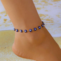 Lucky Heart Evil Eye Chain Anklet Bracelet for Women Men Fashion Star Simulated Pearl Wrap Jewelry Foot Wrist Summer Friend Gift