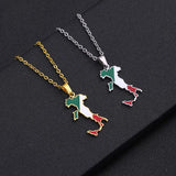 Italian map pendant stainless steel necklace famous ethnic style female niche design sense of light luxury geometric drip oil je